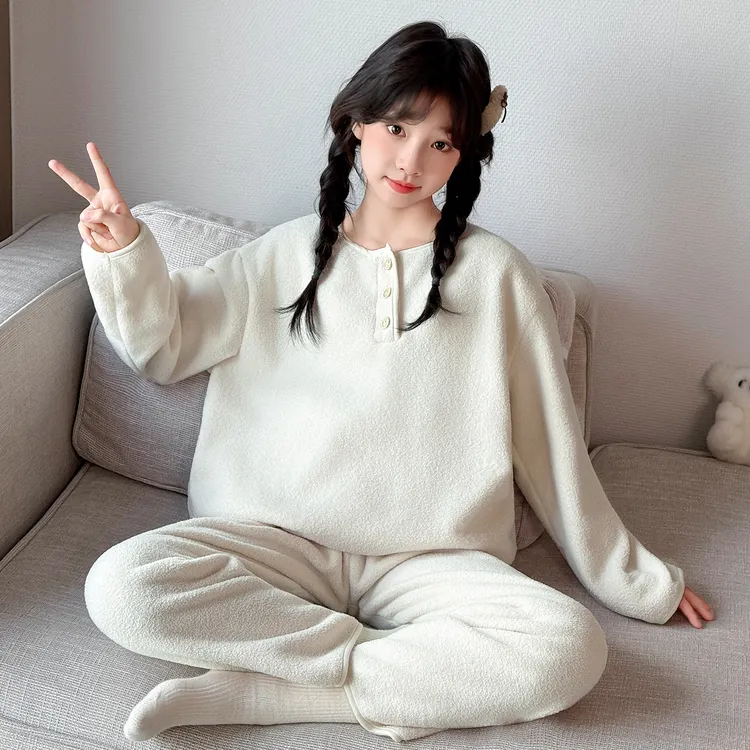 女童秋冬休闲珊瑚绒加厚家居服套装中大童洋气儿童双面绒保暖睡衣