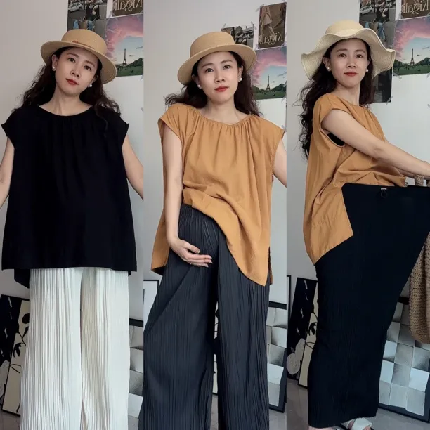 梨型孕妇装夏装时尚休闲裤百搭大码显瘦宽松百褶薄款无托腹阔腿裤