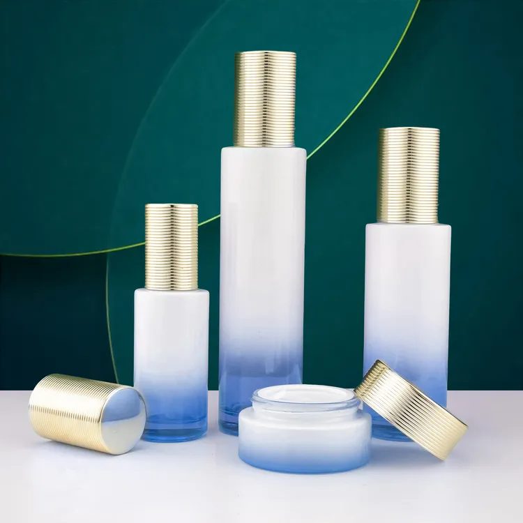 高档40ml乳液瓶100ml乳液瓶直圆按压玻璃瓶橙色渐变 可批量定制