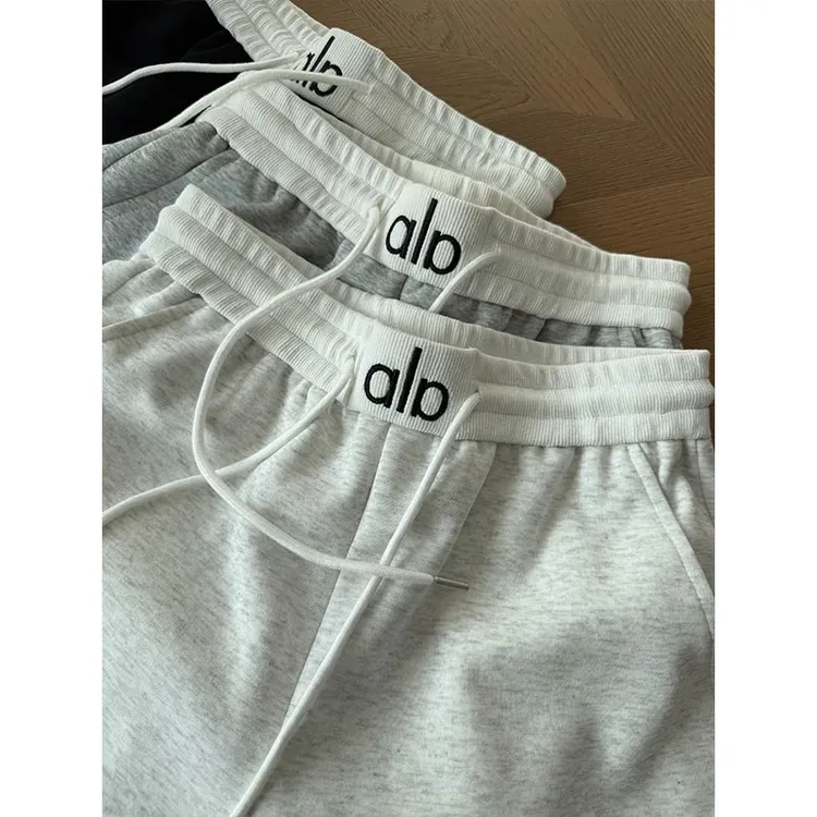 灰色alo运动弯刀卫裤男女秋季简约直筒休闲长裤cleanfit微喇裤子