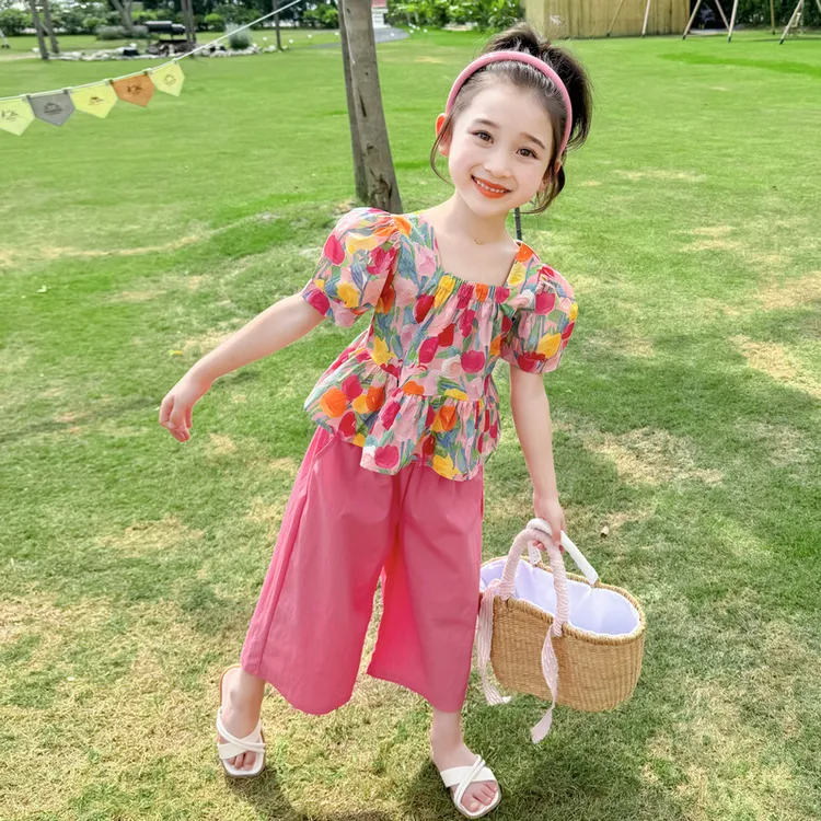 女童郁金香夏季2024新款洋气时髦男童女童短袖两件套