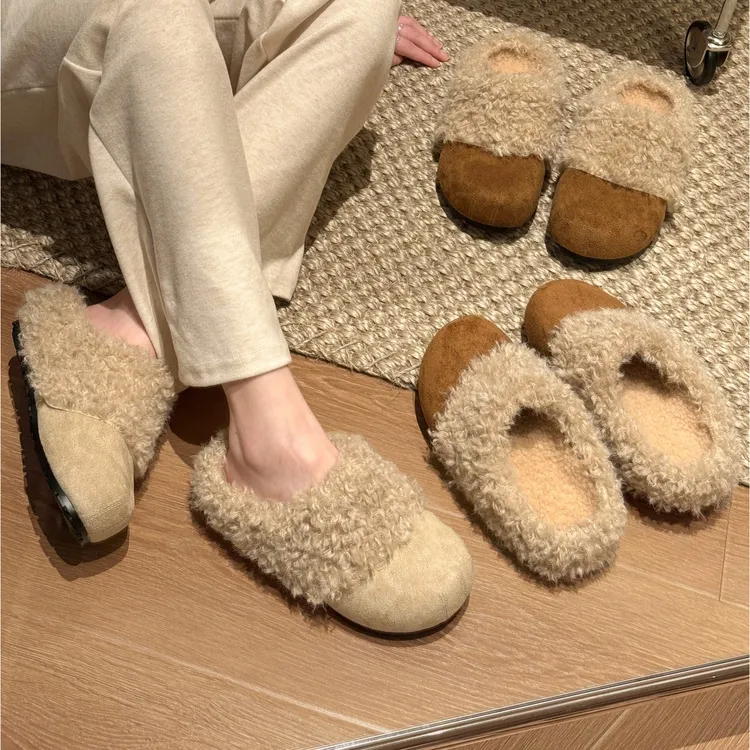 贾不假勃肯鞋冬季女2025新款休闲风可外穿包头半拖鞋一脚蹬懒人鞋