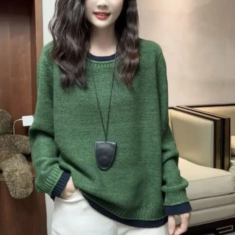 新品秋冬款彩线圆领针织毛衣休闲百搭洋气时尚显瘦长袖柔软打底衫