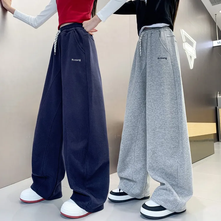 女童裤子秋冬季2025新款小女孩秋装运动裤大童休闲弯刀裤儿童卫裤