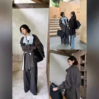 徐秋阳  蓝灰翻领风衣  秋季新款百搭时尚休闲显瘦风衣9983