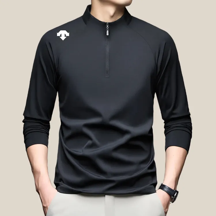 【商场同款】迪桑家秋季长袖运动T恤时尚速干纯色拉链立领打底上衣