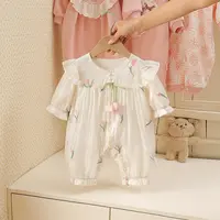 秋款双层刺绣郁金香公主哈衣连体衣哈衣宝宝婴儿儿童衣服爬服