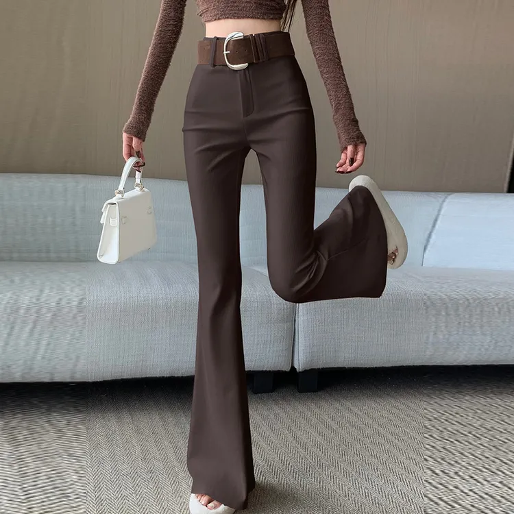 微喇裤女2025新款高腰垂感不贴腿直筒窄版西装长裤韩系休闲设计感
