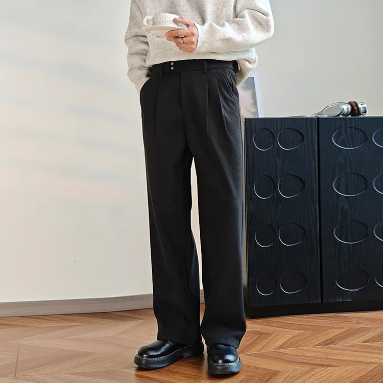直筒垂感休闲裤男简约长裤男装秋季新款松紧腰毛呢裤百搭西装裤