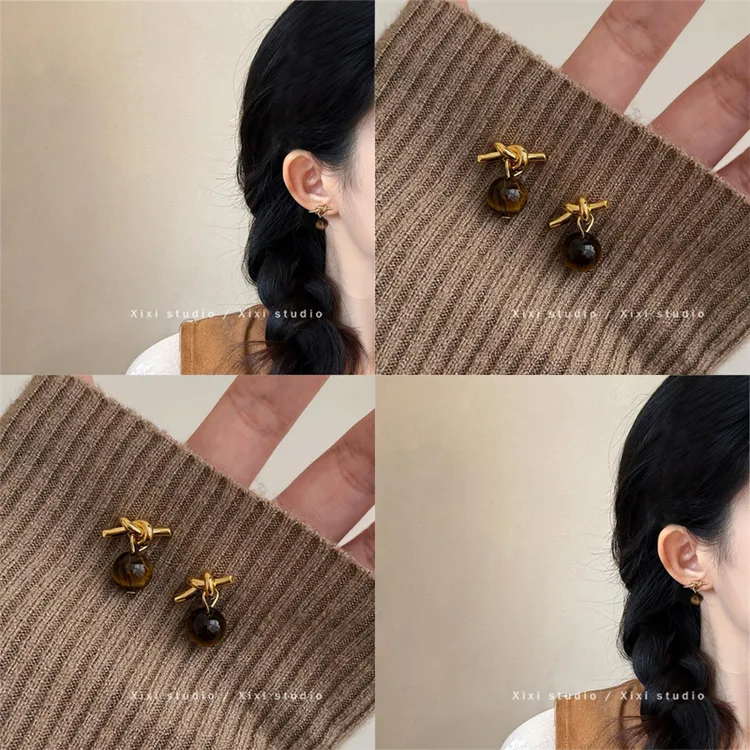 合金耳饰 个性轻奢！复古焦糖色耳钉！美拉德小众简约耳环耳饰