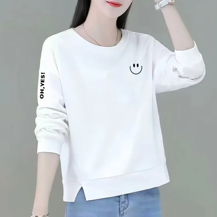 纯棉开叉卫衣女士春秋季新款小个子洋气宽松长袖上衣外穿秋衣