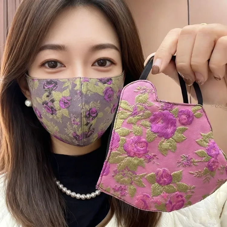 冬季立体提花加棉口罩国潮风防尘防晒透气可调节水洗防风保暖面罩