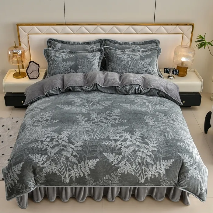 新款冬季加绒印花牛奶绒四件套被套防静电加厚四件套双面绒