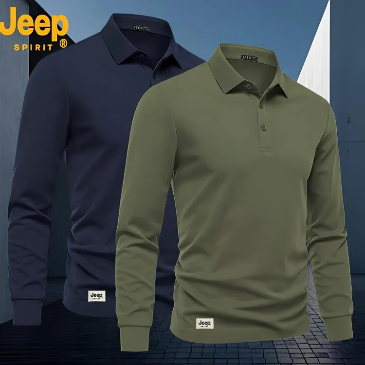 Jeep SPIRIT男士春秋POLO衫翻领纯色休闲长袖男生穿搭衣服