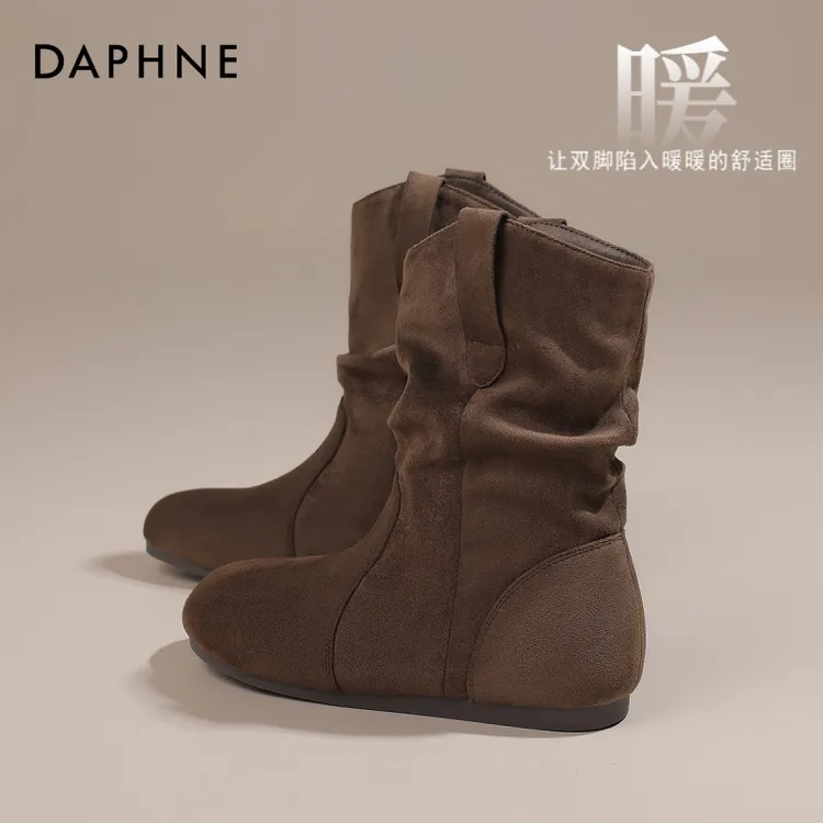 达芙妮高级感靴子女款秋冬新款内增高堆堆靴加绒保暖软底显瘦棉靴