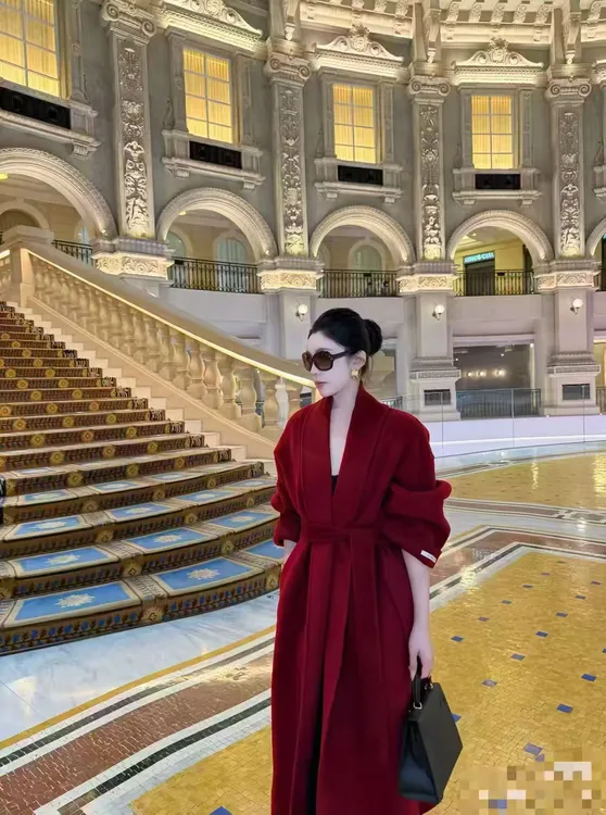 【浴袍款红色大衣】高贵气质羊毛大衣秋冬毛呢外套中长款宽松黑色