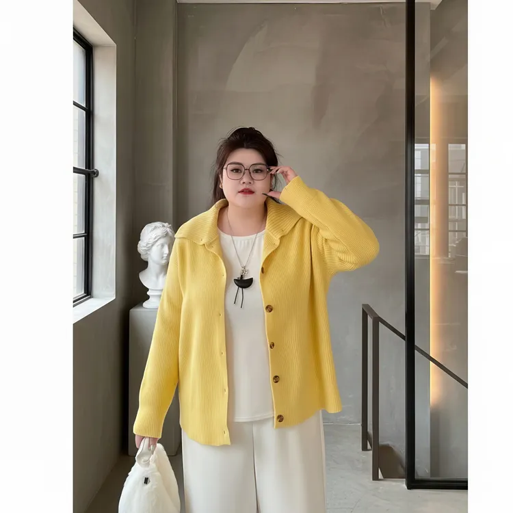 花契“鹿踏银霜”大码女装冬季百搭200斤胖mm时尚毛衣开衫14629-X