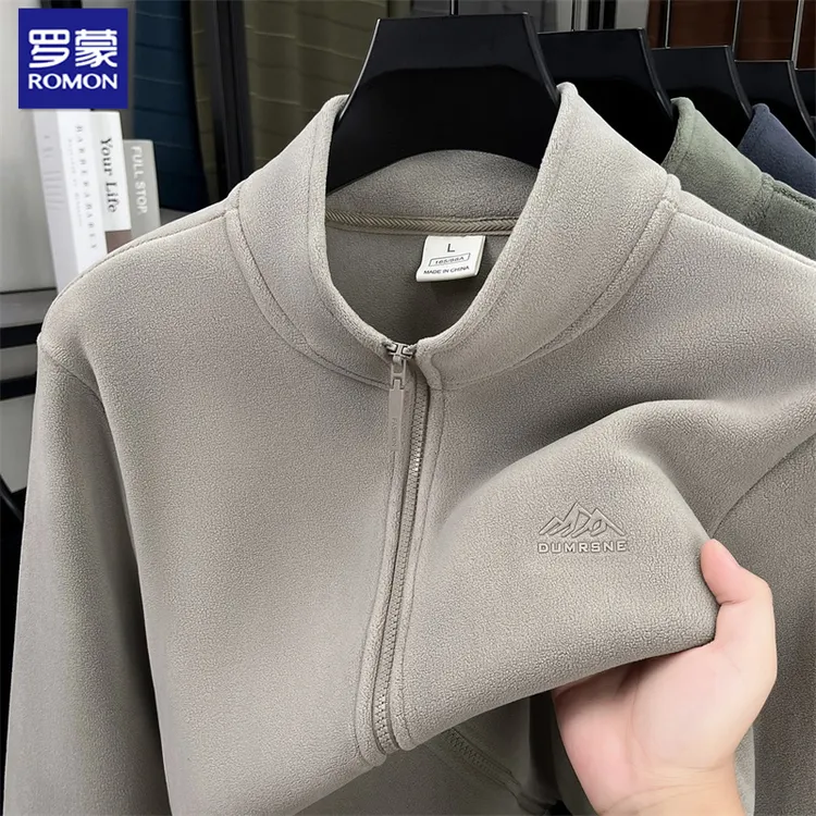 罗蒙摇粒绒夹克男秋冬季新款中年休闲立领开衫中老年抓绒开衫卫衣
