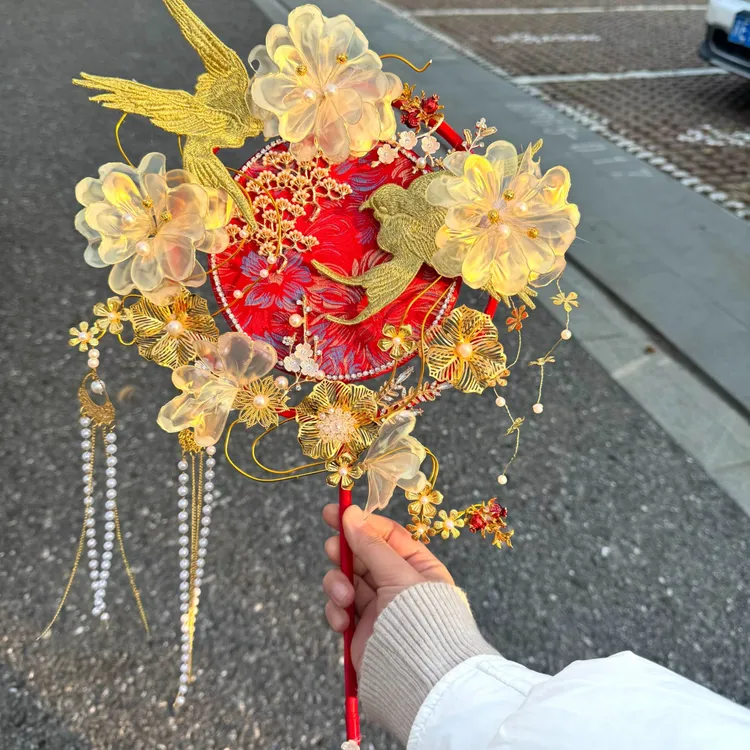 新娘喜扇手工diy材料包中式团扇秀禾新婚闺蜜礼物手捧花重工成品