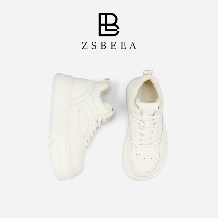 ZSBELLA2025新款牛皮高帮加绒小白鞋板鞋ZS1196