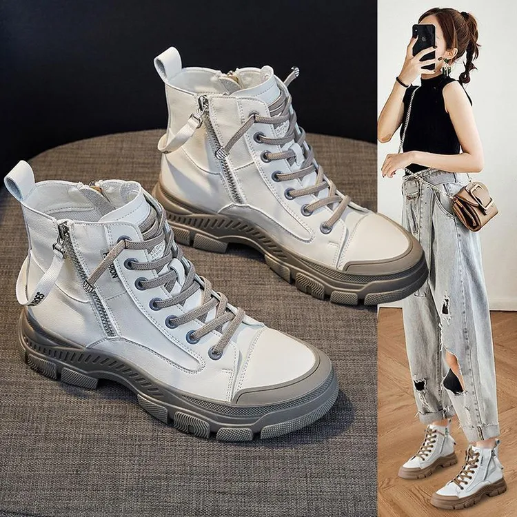 真皮马丁靴女款2025新款秋季女鞋秋冬加绒短靴子英伦风单靴小白鞋