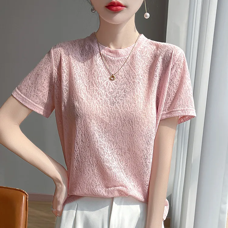 薄款圆领小香风短袖针织衫女透气舒适夏装新款气质T恤潮ZH-520