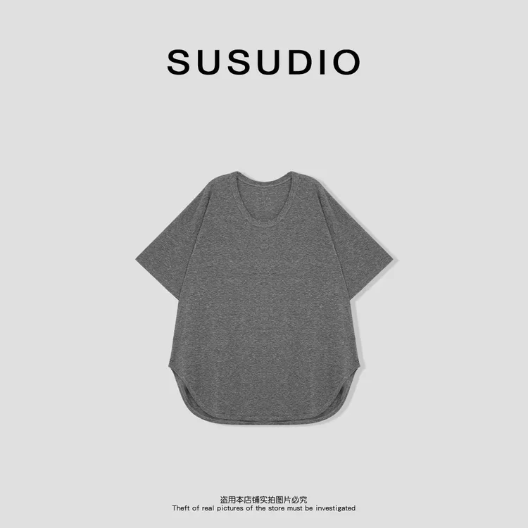 SUSUDIO 春夏慵懒休闲短袖大版型圆领纯色宽松显瘦T恤10305