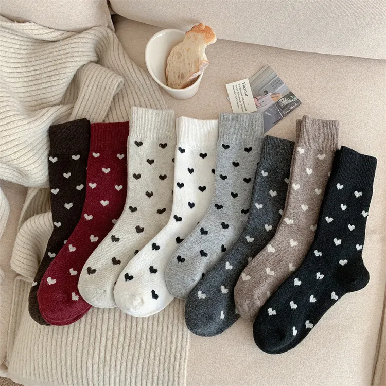 羊毛袜子冬季女秋冬爱心中筒女袜ins风安可拉红加厚保暖堆堆袜女