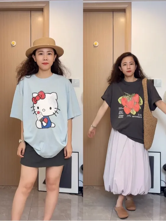 梨形身材穿的孕妇装夏季大版宽松棉质短袖中长款印花T恤上衣