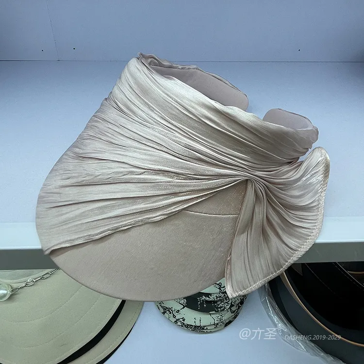 小众设计师款褶皱空顶帽女夏季复古优雅防晒遮阳帽海边度假太阳帽