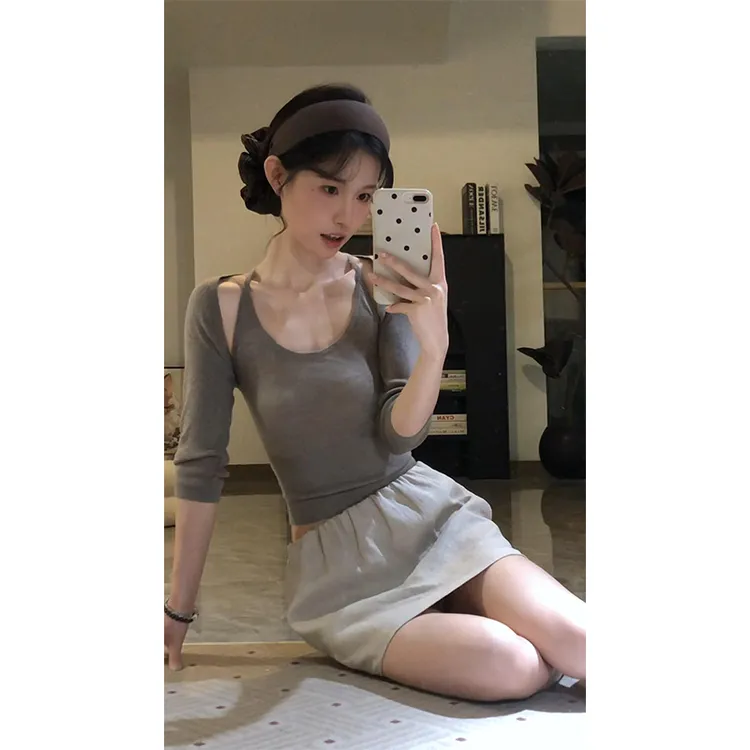 MARIE.COCO夏季新款吊带背心开衫上衣气质高腰显瘦A字短裙套装