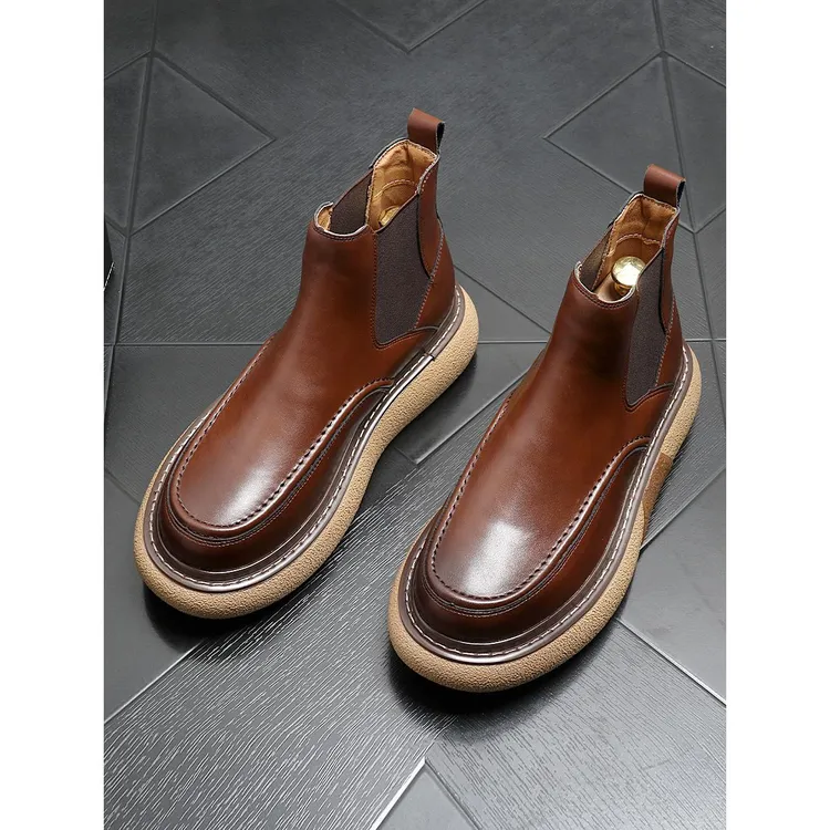 【万达撤柜】靴子男士2025秋季靴厚底高帮鞋真皮短靴英伦风格户外切