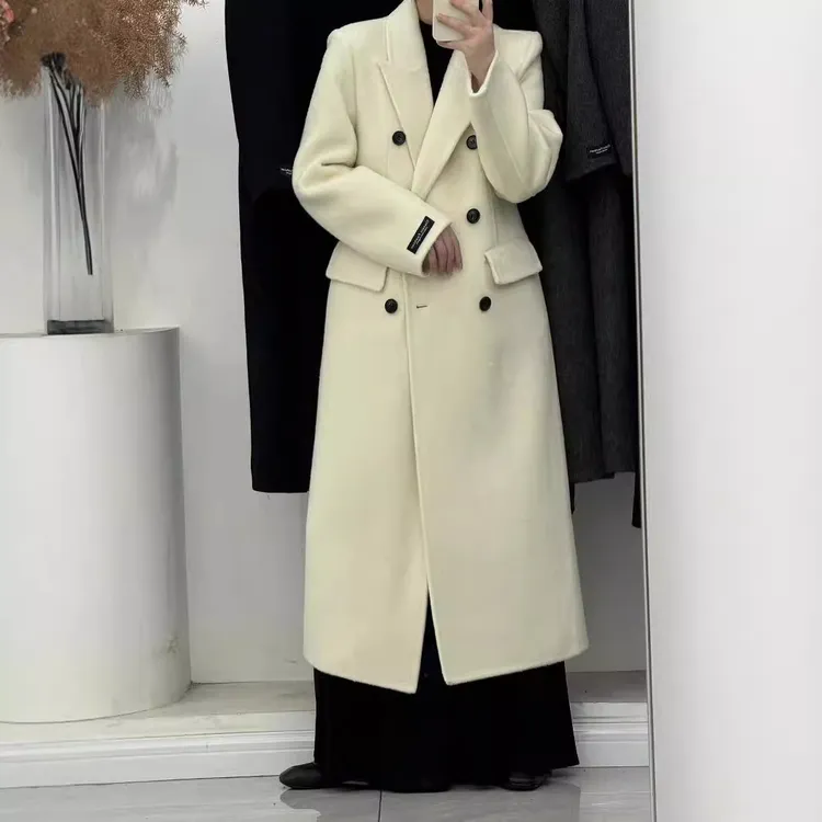 小蛮腰双面羊绒大衣女双排扣西装领韩版超收腰羊毛呢外套羊毛加厚