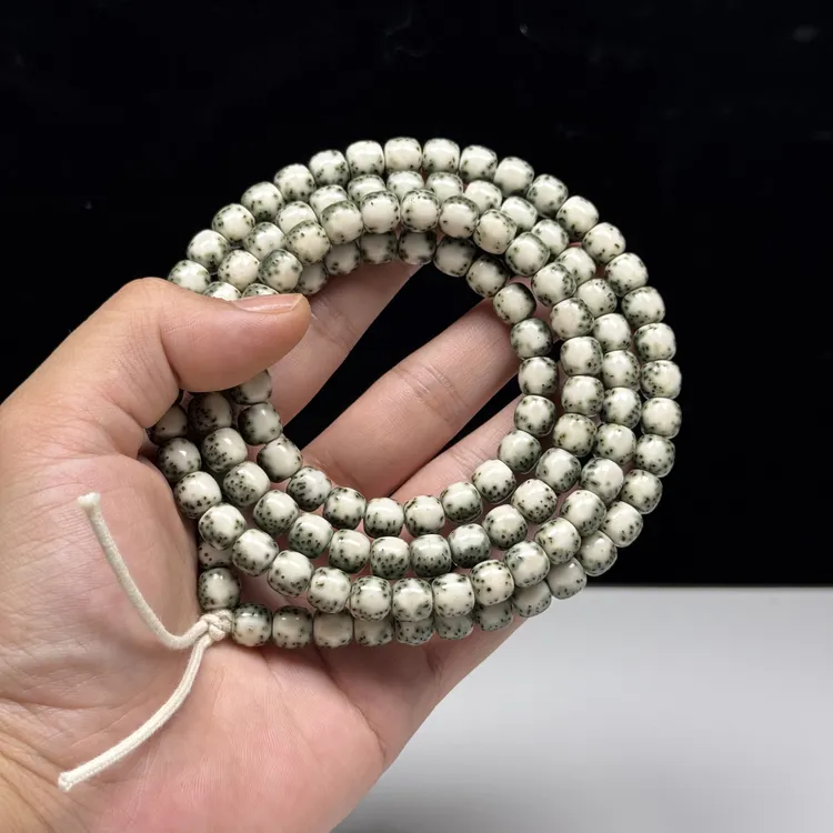 星月菩提石玉料绿包白河豚8x7老型108长串脖挂一物一图