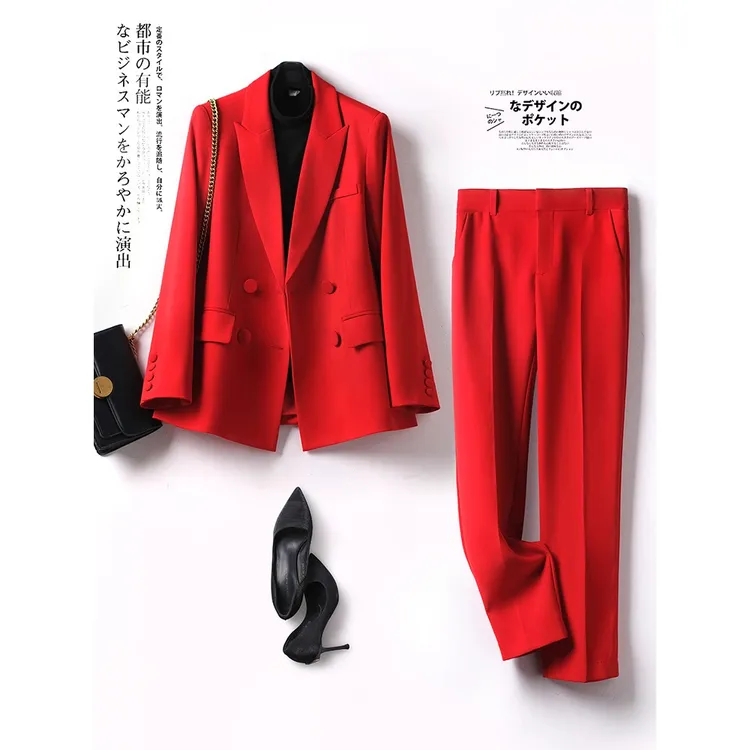 红色西装女高端职业套装春秋新款气质女神范主持人工作服年会西服