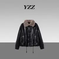 YZZ“黑骑士” 山羊绒毛领时尚绵羊皮衣夹克外套 810623