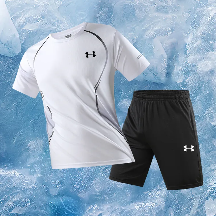 一折专区丨2025男士夏季新款速干运动套装休闲冰丝短袖直筒五分裤