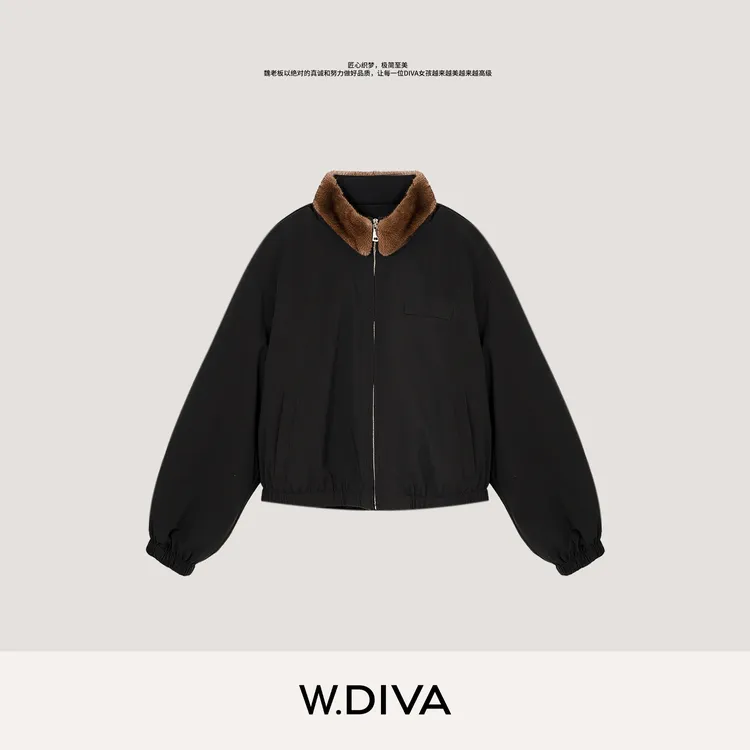 W.Diva【织暖】巴恩风可拆卸水貂毛领90白鹅夹克羽绒服女54C243141