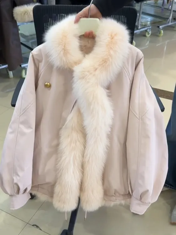 高级感时尚大毛领加厚派克服女冬季新款韩版宽松洋气百搭加绒外套