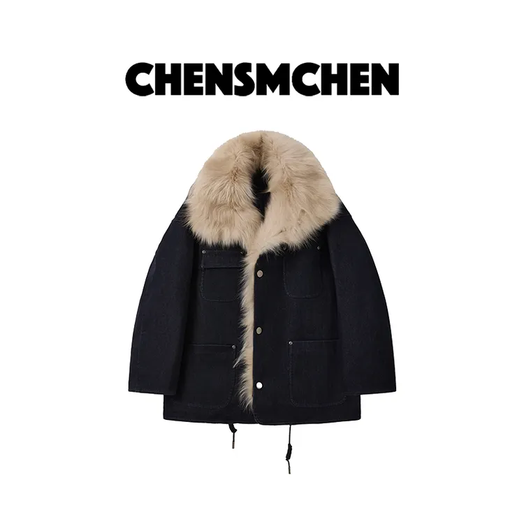 CHENSMCHEN【蓝调时刻】拼接狐狸毛羽绒服女90鹅绒派克服CSY12028MX