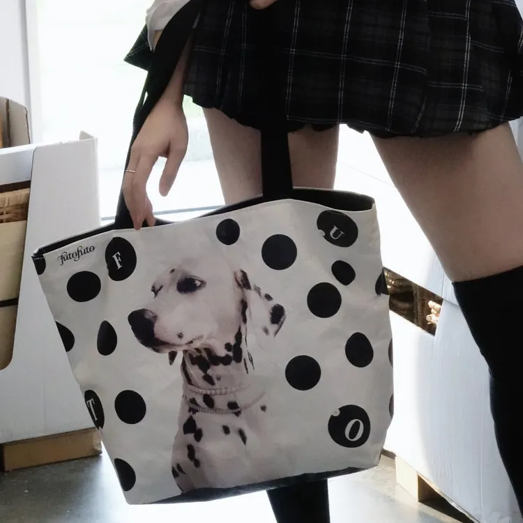 Futofuto原创设计波点狗狗包单肩包大容量拉链杜邦袋学生电脑包