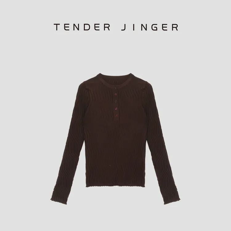 Tender Jinger【流动】绵羊毛水痕纹亨利领长袖T53AMM41091