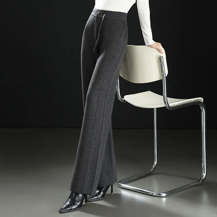 品牌撤柜正品羊毛阔腿裤女秋冬高腰休闲针织直筒垂感显瘦拖地裤