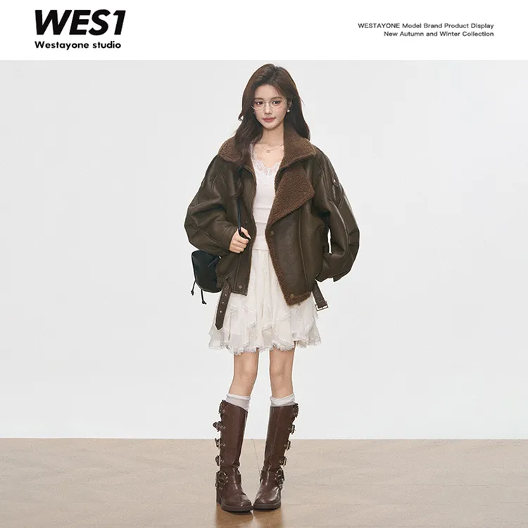 【酸奶专属】清仓！ WESTAYONE皮毛一体机车服皮衣外套