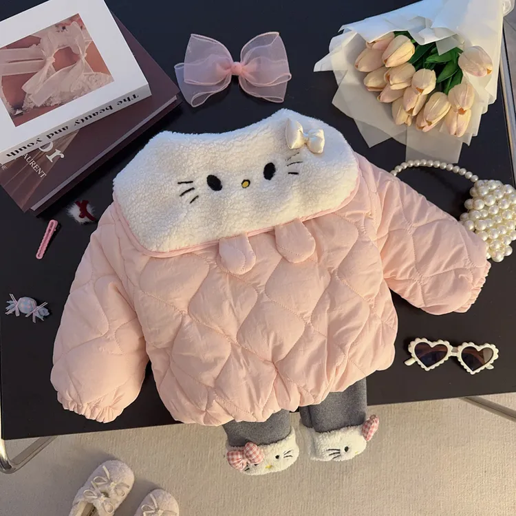 童装女童2025新款冬装女宝宝加绒加厚棉衣外套小童卡通大翻领棉服