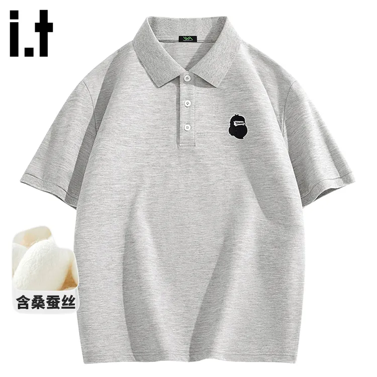 it FINGERCROXX桑蚕丝短袖polo衫男2025夏季新款男士大码翻领t恤
