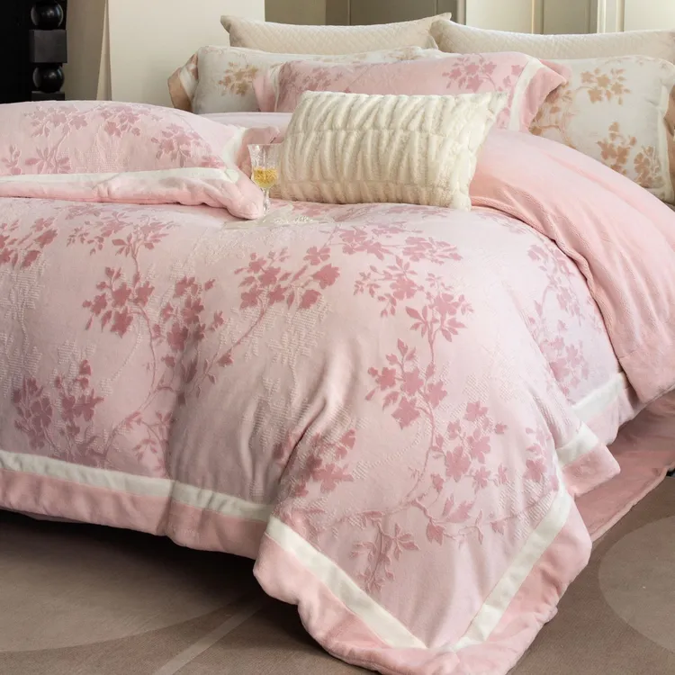 澜韵 高克重加厚雕花牛奶绒四件套加绒双面绒保暖绒被被套