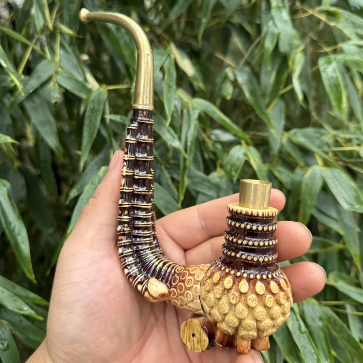 贵州烟杆实心竹雕刻一弯烟杆分体手把件