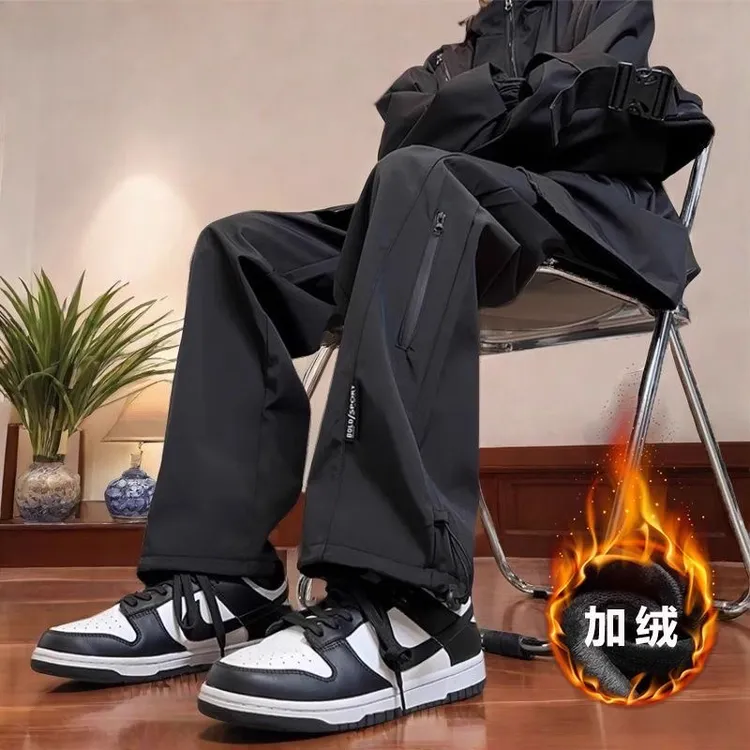 保暖长裤男女同款加绒直筒冲锋休闲裤秋冬百搭冬季韩版长裤运动
