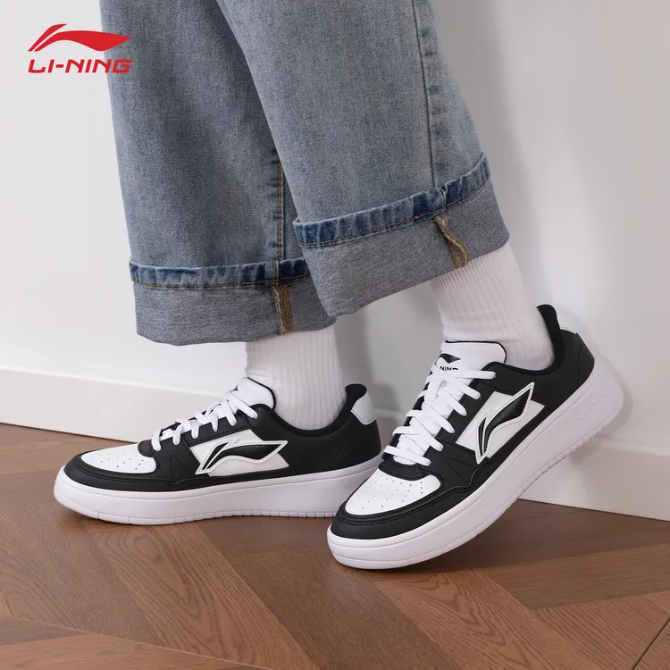 李宁月临板鞋女鞋秋季2025新款黑白低帮舒适百搭休闲学生运动鞋子